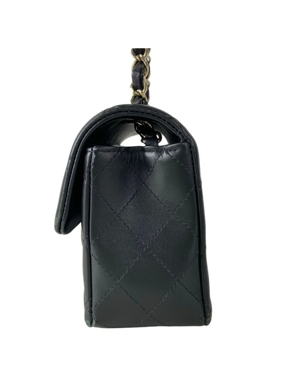 Chanel Shoulder Bag Mini Quilted Black Chain Silver Metal Lambskin